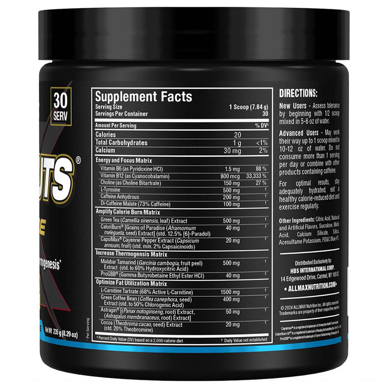 Supplement container with label showing supplement facts and directions on a white background