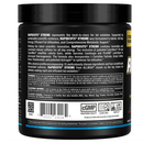 Back view of a supplement container with text and labels on a white background