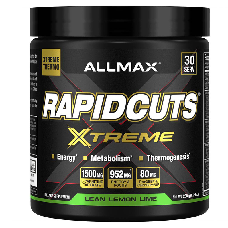 Allmax RapidCuts Xtreme supplement container on a white background