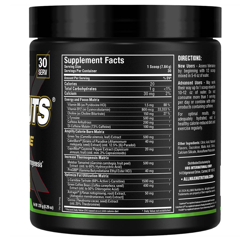 Supplement container with black label displaying supplement facts and directions.