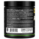 Supplement container with black label and text on a white background