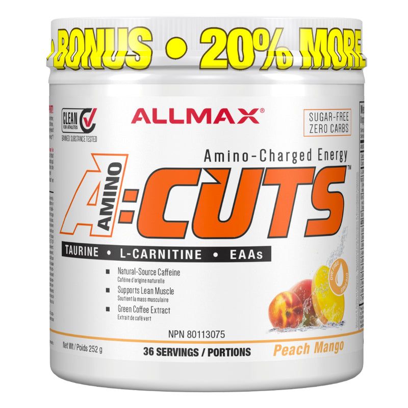 Buy Now! Allmax Nutrition A:CUTS Peach Mango. A:CUTS is the ideal combination of ingredients designed to provide energy for training while maintaining muscle mass, all the while supporting a fat burning diet.