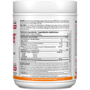 A white plastic bottle of AMMAXCORE dietary supplement powder, showing the back label with ingredients, directions, and a white cap.