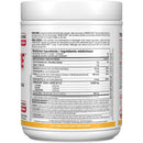 Back view of a white plastic supplement bottle showing the detailed nutrition facts label, with AMINO CORE branding and ingredients listed on a white background.