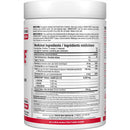 A white plastic bottle of AMINO CORE supplement shown from the back, displaying a detailed nutrition facts label with French and English text, and a white cap.