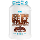 ANS Performance Grass-Fed Hydrolyzed Beef Protein container with chocolate flavor on a white background