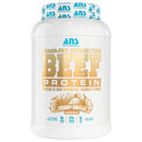 Beef protein powder container with 'ANS Performance' branding on a white background