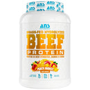 Container of ANS Performance Grass-Fed Hydrolyzed Beef Protein Peach Mango flavor on a white background