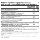 A supplement facts label in French and English showing the product name 'Medical Ingredients' with serving size 30, listed ingredients such as Zinc, KSM-66, Fermented Rice, Saw Palmetto, Maca, and Biopower, plus non-medical ingredients and a disclaimer.