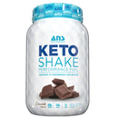 A container of ANS Performance KETO SHAKE in chocolate flavor, with a visual representation of chocolate pieces on the front.