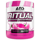ANS Performance Ritual pre-workout supplement container with pink lemonade flavor on a white background