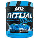 ANS Performance Ritual Ultra pre-workout powder container with blue and black design.