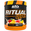 ANS Performance Ritual Ultra pre-workout supplement container with fruit illustration on a white background
