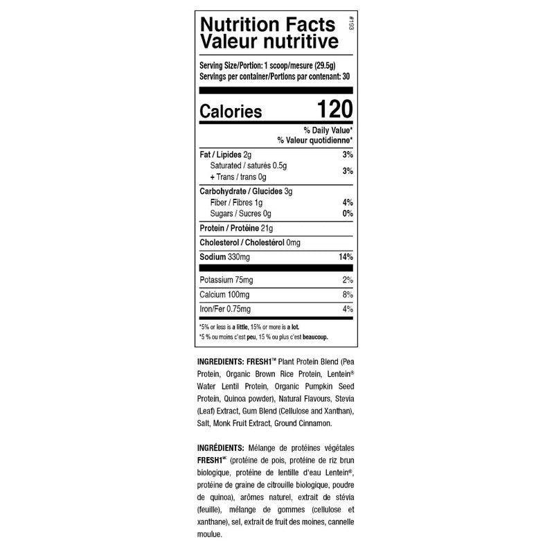 ANS Performance Fresh1 Vegan Protein 2 lbs supplement facts of ingredients. Fresh1 Vegan Plant Protein is a delicious blend of 5 different protein sources. 