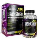A product image featuring Athletic Alliance Brainstorm Advanced Nootropic. The image displays a black and purple bottle of capsules next to its packaging box.