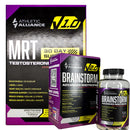 Product image showcasing Athletic Alliance MRT Testosterone Catalyst and Brainstorm Advanced Nootropic supplements. The image displays the packaging of the products with the brand name, product name, and benefits prominently visible.