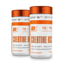 Two bottles of Ballistic Labs Creatine HCL capsules, with orange caps and white labels featuring the product information.