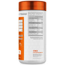 Supplement container with orange label and white body on a white background