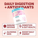 Cira Reds supplement container with health benefits on a pink background