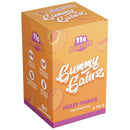 Box of Summy Gains protein bars with 'Fuzzy Peach' flavor on an orange background
