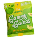 Green package of Gummy Gainz Green Apple candy with protein information.