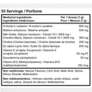 Nutritional label with medicinal and non-medicinal ingredients for a supplement.