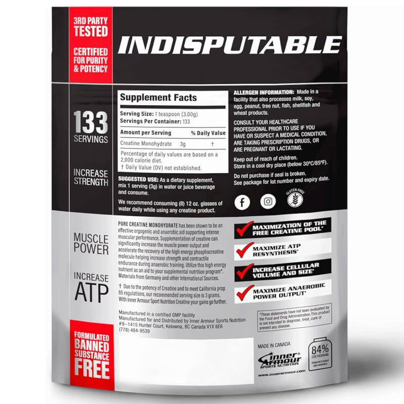 Inner Armour Creatine Monohydrate image of back of package.