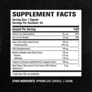 Supplement facts label on a black background