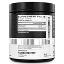 Supplement container with label showing 'Jacked Factory' branding on a white background