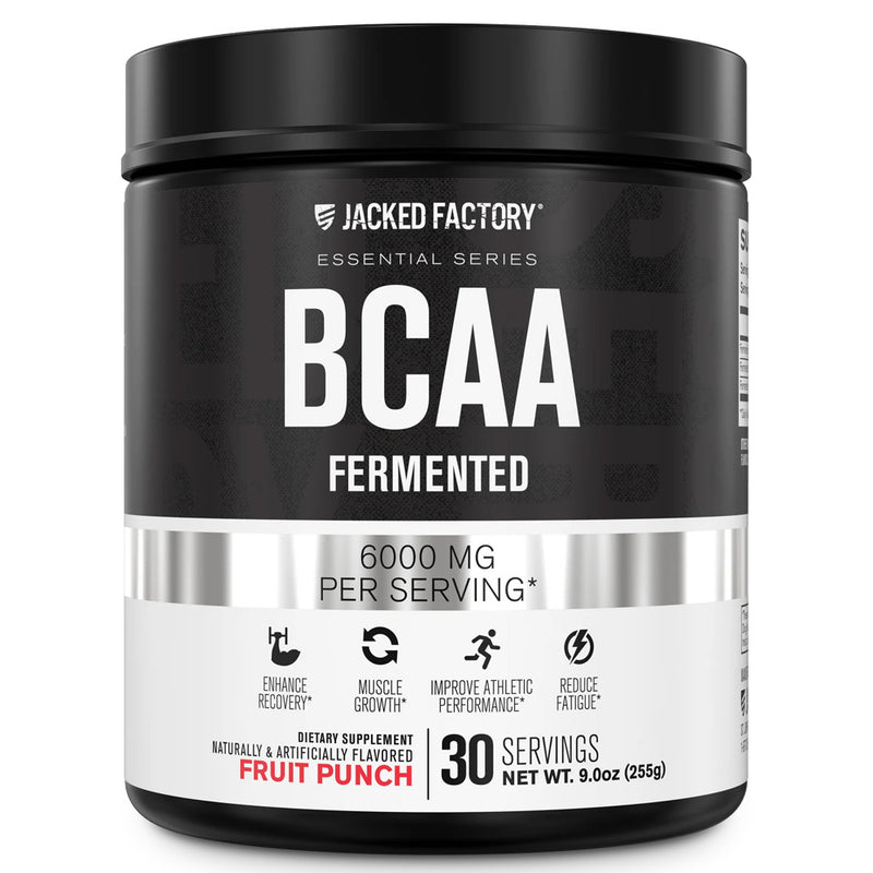 Jacked Factory BCAA supplement container on a white background