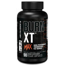 Black supplement bottle labeled 'Burn XT Max' on a white background