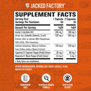 Supplement facts label for a product by Jacked Factory on an orange background