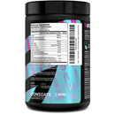 Black supplement container with colorful label on a white background