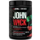 John Wick pre-workout supplement container with branding on a white background