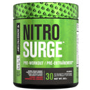 A container of Jacked Factory NitroSurge pre-workout powder with 30 servings, in cherry limeade flavor.