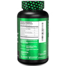 Supplement bottle with green label and black body on a white background