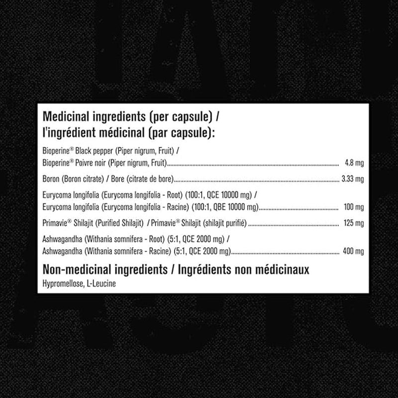 Label with medicinal and non-medicinal ingredients on a black background