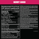 Supplement label with food facts and ingredients on a pink background