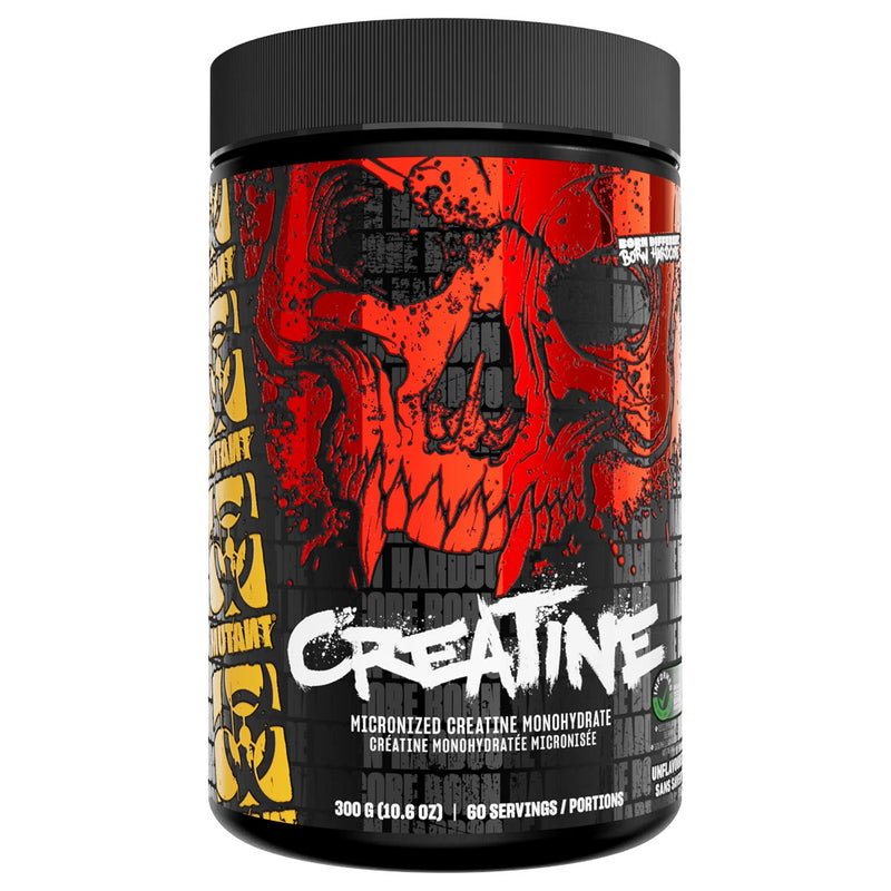 Supplement container with red skull design and 'MuscleMend' branding on a white background