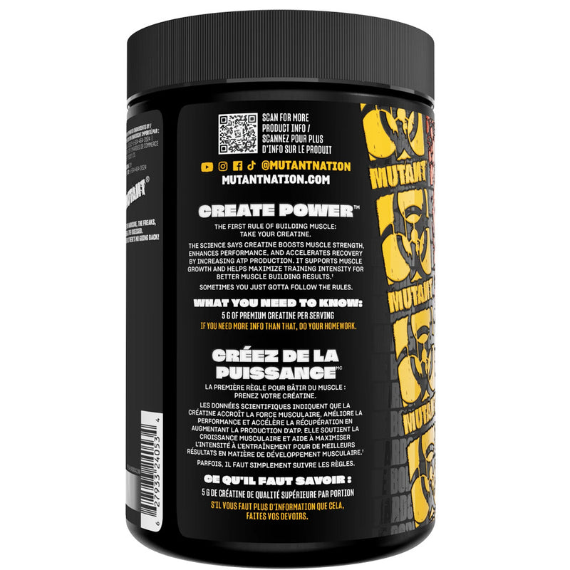 Black supplement container with yellow and white text and branding on a white background