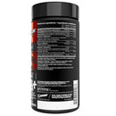 Black supplement container with red label on a white background