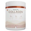 A white plastic tub of North Coast Naturals Grass-Fed Collagen powder, featuring a clean white label with brown and green text and a beige mountain graphic at the bottom.