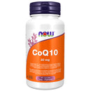 A bottle of NOW Foods CoEnzyme Q10 (CoQ10) 30 mg capsules with 60 capsules visible.