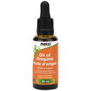 A bottle of NOW Foods Oil of Oregano, 30 ml, with a dropper, in a clear liquid, likely the supplement described in the product description.