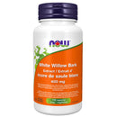 A bottle of NOW Foods White Willow Bark 400mg with 100 capsules, predominantly white and green packaging.