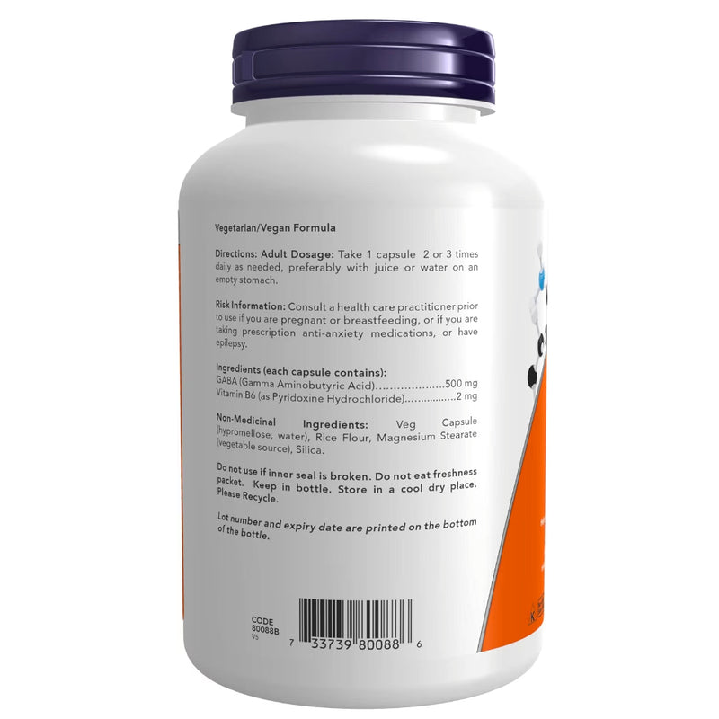 NOW Foods | GABA 500 mg with B6 (200 Vcaps)