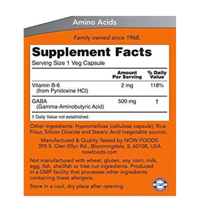 NOW Foods | GABA 500 mg with B6 (200 Vcaps)