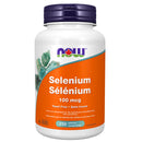 Bottle of NOW Foods Selenium 100 mcg supplement with 250 tabs. The label is predominantly orange and white, with the product name and selenium icon displayed.