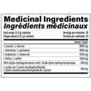 Label of medicinal ingredients with specific amounts on a white background