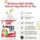 Nutriddom Berberine 1000 supplement bottle with product details on a white background